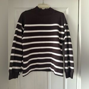 Madewell Chocolate Brown & White Striped Sweater / Sweatshirt Mockneck ☕️🍫🤎🤍